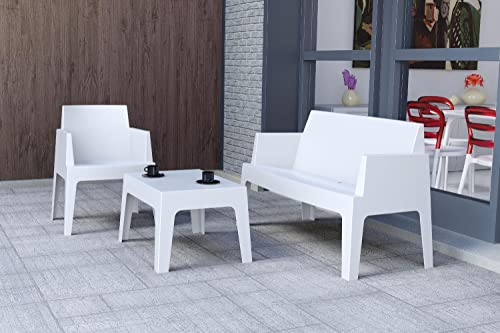 Compamia Box Resin Patio Coffee Table In White, Commercial Grade #TOP6