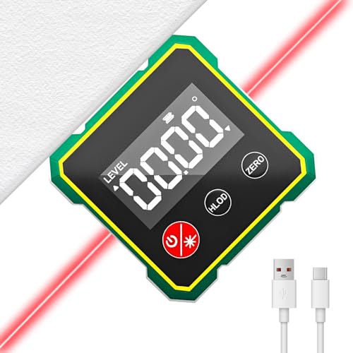 Magnetic Digital Angle Finder with Electronic Laser, Digital Spirit Level with LCD Display, Automatic Shutdown, 2Side Strong Magnetic Angle Finder Tool, Inclinometer for Woodworking Construction