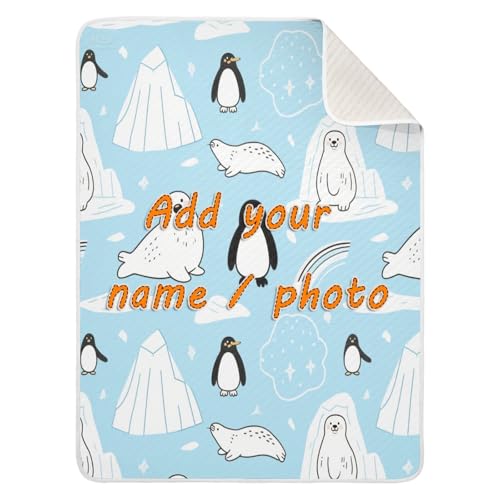 Custom Sealion Penguin Animal Black White Kids Blanket Soft Customise Name Baby Blanket for Newborns, Infants, & Toddlers 30x40in frazadas para