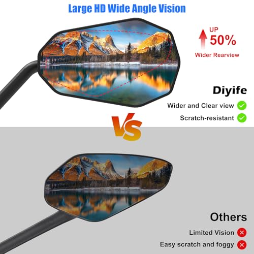 Diyife Bike Mirror, [Long Arm] 2 Pcs HD Wide Angle Large