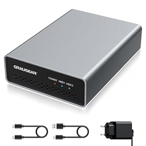GRAUGEAR Externes RAID Gehäuse für 2 x 2, 5” SATA SSD & HDD [Mini Raid] Typ-C USB 3.2 Gen2 10Gbit/s I RAID0, RAID1, Single, Large I Externe Festplatte I Festplattengehäuse I SSD Gehäuse bis auf SSD 4TB