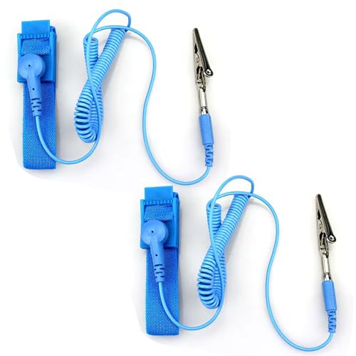 Image of Anti Static Wrist Strap | Antistatic Wrist Band | ESD Wrist Strap | Anti Static Grounding Bracelet with Alligator Clip and Adjustable Static Guard Cable (Blue, 2-Pack)