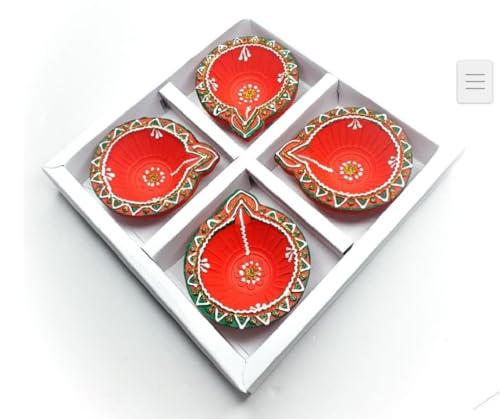 Image of Frizka Diwali Mumbai Famous Koliwada Decorative Assorted Diya Design Set of 4 Handmade Decorative Diyas Premium Design Box Packing 3.5 inch