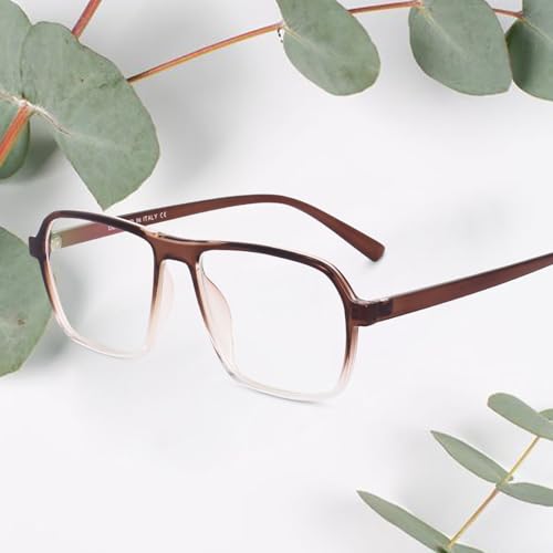 Image of Peter Jones Brown Square Unisex Medium Sleek Optical Frame with Anti Glare Lenses (AG216BR)