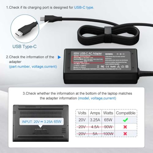 Image of 65W USB C Laptop Charger Compatible with HP Chromebook /Lenovo /Dell /Acer and More Chromebook Type C Power Cord