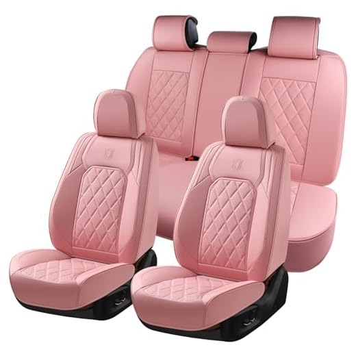 Coverado Car Seat Covers Full Set, Pink Leather Seat Covers for Cars, Universal Waterproof Car Seat Cover, Luxury Front and Back Car Seat Protector, Automotive Seat Covers Fit for Most Cars, Pink