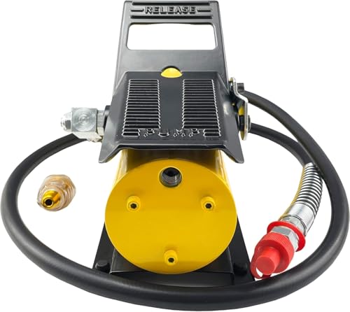 Image of Xingehyd Air Hydraulic Pump 10,000 PSI 10 Ton Porta Power Hydraulic Air Foot Pump Control Lift with Air Line Lubricator Yellow