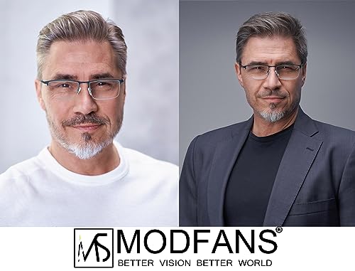 MODFANS 3-pak męskich okularów do czytania z filtrem niebieskiego światła, metalowa rama, prostokąt, styl stal nierdzewna, materiał, C124, +1.50