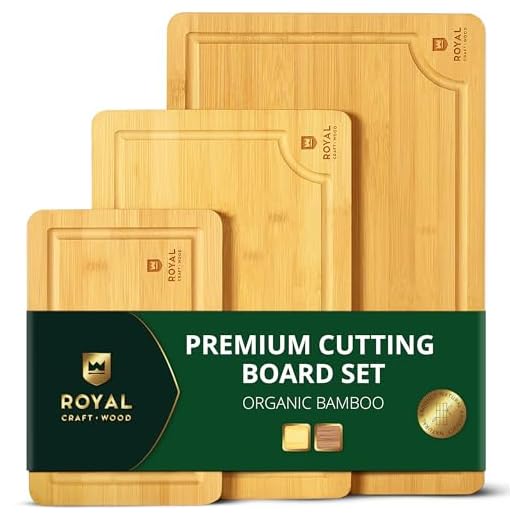 Bamboo Cutting Board with Juice Groove (3-Piece Set) - Kitchen Chopping Board for Meat (Butcher Block) Cheese and Vegetables | Heavy Duty Serving Tray w/Handles