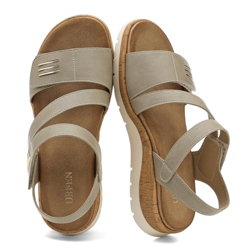 Image of UBFEN Womens Low Wedge Walking Sandals with Arch Support | Open Toe Sandals Adjustable Instep and Ankle Straps for Summer Everyday Outfits, Travel,Vacation