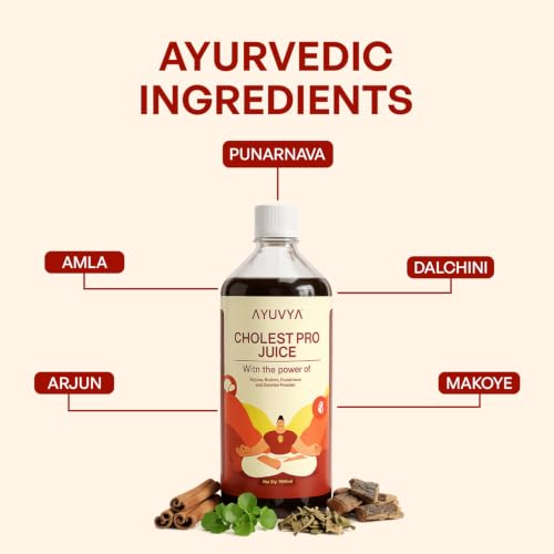 Image of Ayuvya Cholest Pro | Cholesterol Care Juice | Contains Arjuna, Amla, Punarnava & Brahmi | Supports Heart & Artery Health Naturally | Helps to maintain Healthy Blood Pressure & Circulation | 1000 ml