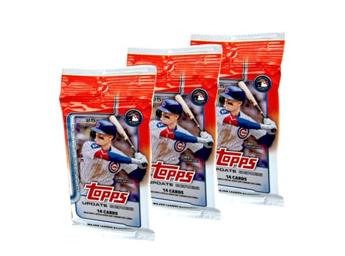 2025 Topps Updates Baseball Trading Cards 3 Retail Packs, 14 Cards per Pack, Look for Rookie Cards!