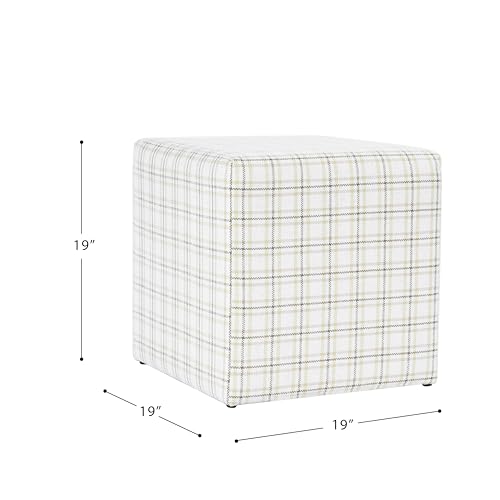 Image of HomePop 19 inch Square Ottoman - Natural Plaid Woven Fabric
