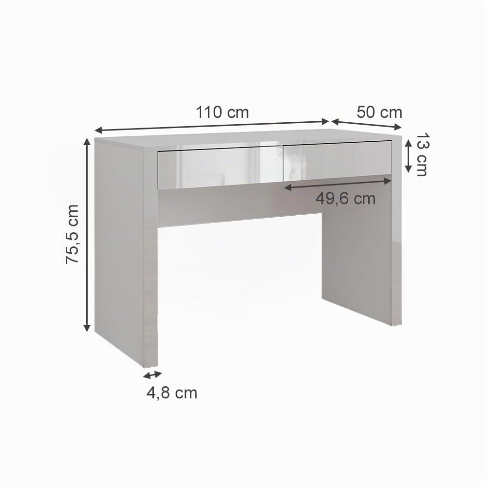 Vicco Bureau Annabelle, Blanc Brillant/Blanc, 110x50cm | avec 2 tiroirs, convient comme poste de travail pour le télétravail ou les études