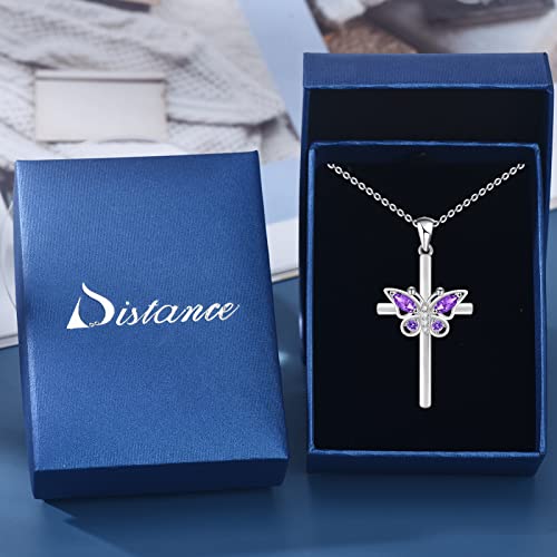 Distance Cross Necklace For Women 925 Sterling Silver Jewelry Pendant Necklace For Girls Mom Wife Gift For Mother's Day Or Birthday (Butterfly Purple Cross Necklace) #TOP5