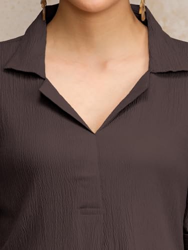 Image of Varanga Women Beige A -line Calf Length Dress Featuring Classic Shirt Collar and Short Sleeves which offering Comfort and Ease