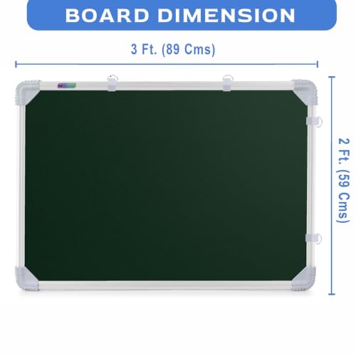 Image of Eduway 2x3 Ft. Kunj Non-Magnetic Double-Sided Chalk Board & White Board (Combo Pack) with 1 Wooden Duster, 2 Chalk Holders, 10 Non-Dust Chalk Sticks for Kids, School, Teaching, (89x59 Cms) - Green.
