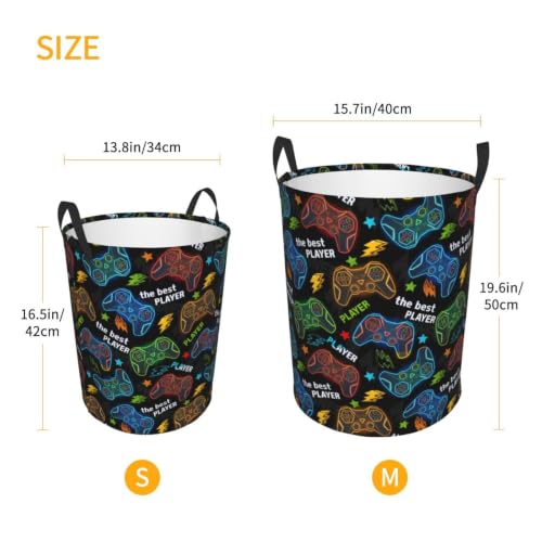 Image of Game Round Laundry Hamper Gaming Gamer Storage Basket Toys Clothes Organizer Bin For Home Bathroom Bedroom Dorm Nursery, 62l