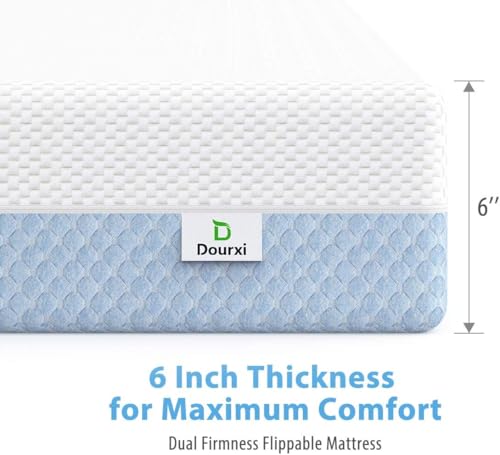 Crib Mattress, Dual Sided Comfort Memory Foam Toddler Bed Mattress, Triple-Layer Breathable Premium Baby Mattresses for Infant and Toddler w/Removable Outer Cover - White&Blue