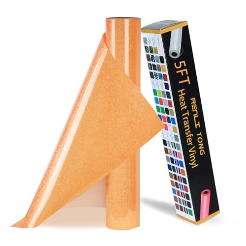 Image of RENLITONG Fluorescent Orange Iron on Vinyl - 12Inch by 5ft Roll HTV Heat Transfer Vinyl for T-Shirt HTV Rolls for All Cutter Machine - Easy to Cut & Weed for Heat Transfer Design