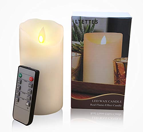 LTETTES | Flameless LED Pillar Candle | Ivory Real Wax with Flickering Faux Wick & Moving Flame Effect | Battery Operated with Remote Controller | Single Candle