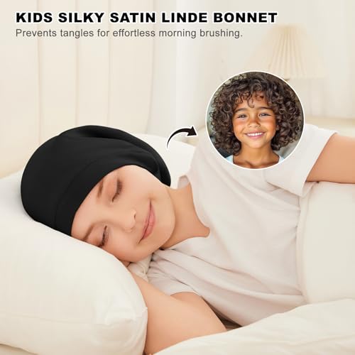 Kids Bonnets for Girls Boys Adjustable Double-Layer Sleep Cap Slouchy Beanie Hat for Curly Hair2