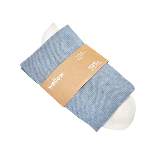 Image of Wellow Wide Calf Compression Socks for Men & Women, 18-25 mmHg Made with Viscose from Bamboo, Nurses & Pregnancy Support, Relieves Swelling, Knee High, XL, Powder Blue