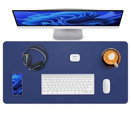 Leather Desk Pad Protector,Office Desk Mat,Large Mouse Pad, Non-Slip PU Leather Desk Blotter,Desk Pad,Waterproof Desk Writing Pad for Office and Home (Blue,35.4" x 17")