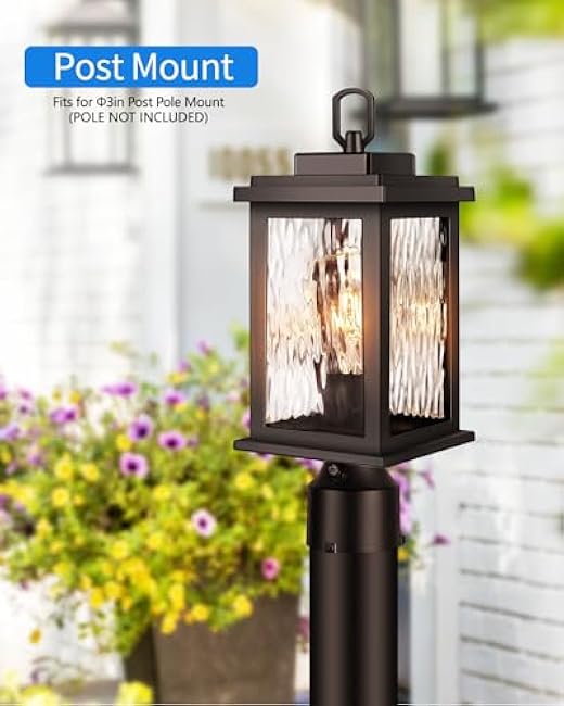 VIANIS Outdoor Post Lights Hardwired 120V, Oil Rubbed Bronze Dusk to Dawn Lantern Post for Outside with Pier Mount Base, Waterproof Aluminum ORB Exterior Lamp Post Light Fixture for Column Mount Light