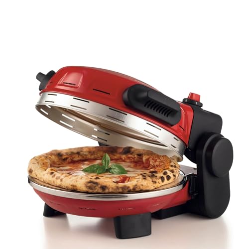Ariete 934 Pizzeria Gourmet, Neapolitanischer Pizzaofen und Caloni, 1500 W, Temperatur 400 °C, 3 Minuten Backzeit, abnehmbarer Schamottstein, Einstellung von unten und oben, Rot