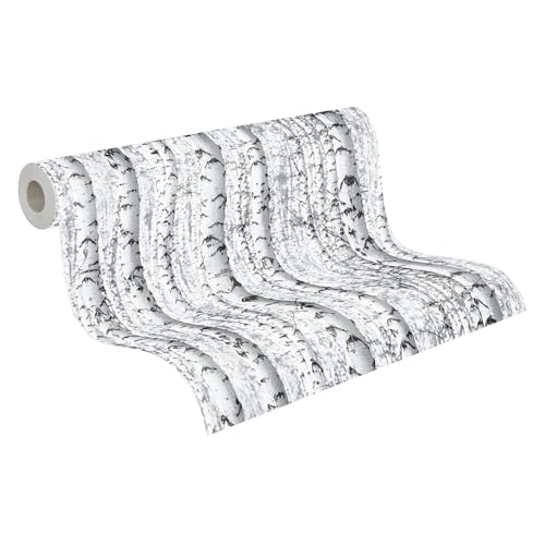 A.S. Création Tapete Wald schwarz weiß - Birkenwald grau natur - 10,05 x 0,53m - Naturtapete Bäume - Tapete Wohnzimmer - Made in Germany