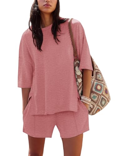 Image of COCCKO Womens Shorts Sets Matching Lounge Two Piece Outfits Summer Cute Casual Vacation Short Sleeve 2 Piece Set
