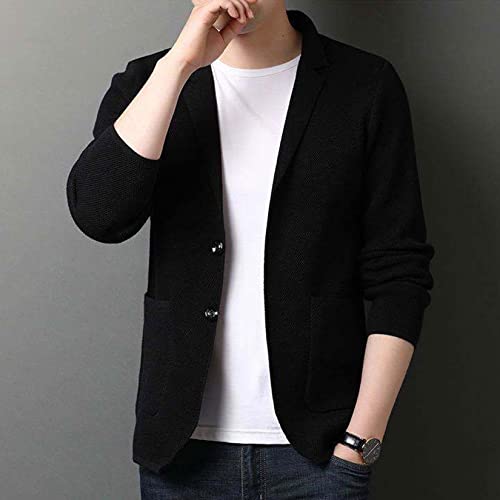 Lu's Chic Men's Soft Knit Blazer Open Front Cardigan Sweater Lightweight Mandarin Collar Slim Fit Casual Sports Coats Jacket2