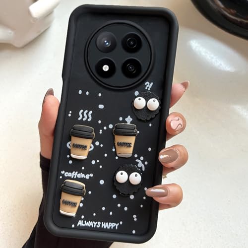 Image of COLORflow Back Cover Compatible with Redmi Note 14 Pro 5G / Poco X7 5G | Cute Fun Cartoon 3D Ball Coffee Silicone Case (Black) | Designer Camera and Body Protected Back Cover