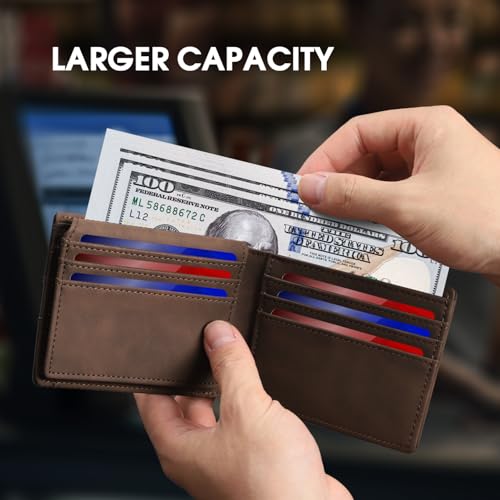GAOCHALE Mens Wallet for Samsung Smarttag2 Slim Minimalist Wallet Compatible with Samsung Tag RFID Blocking Card Holder with 2 ID Windows up to 15+ Cards(Coffee)4