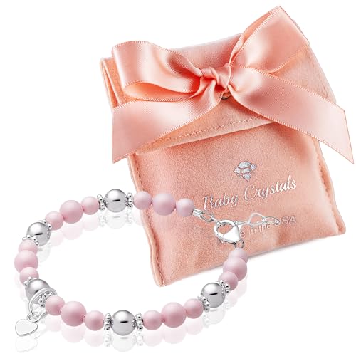 Sterling Silver Heart Charm Pearl Bracelet for Girls -High end Simulated Pastel Rose Simulated European Pearls