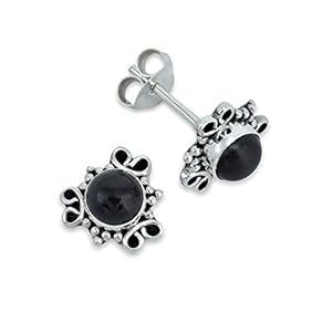 Boucle d’oreille argent 925 sterling Onyx noir Clous d’oreilles véritable argent femme (NO.: MOS-091-03)
