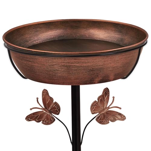Metal Bird Bath Feeder for Outside – 3.14’’ Deep Birdbaths Bowl with Stable Stake & Upgraded 5-Pronged Base, 13’’ Dia Freestanding for Garden Yard Lawn Decor, 44’’ Tall Easy Clean 1.5 Gallon