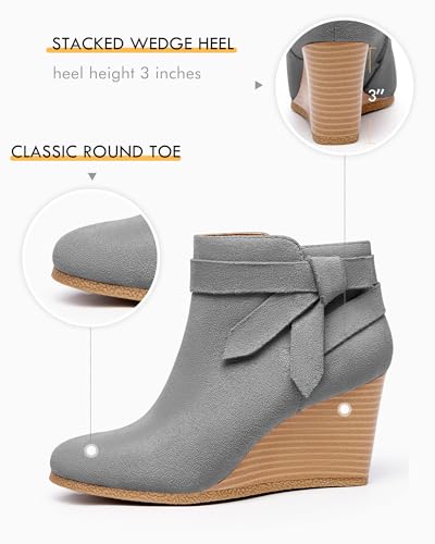 Coutgo Womens Wedge Booties Fall Ankle Boots Tie Knot Stacked Heeled Side Zipper Winter Dress Shoes4