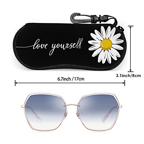 Love Yourself Chrysanthemum Sunglasses Soft Case With Belt Clip, Ultra Light Zipper Portable Neoprene Eyeglasses Case #TOP2