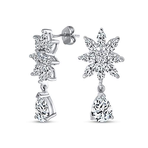 Ensemble De Bijoux De Mariage Et De Bal Collier Ras Du Cou En Style Art Déco Avec Marquise Feuille Étoile Et Zircone Cubique AAA CZ Et Boucles D'Oreilles Pendantes En Forme De Lustre Plaqués Argent – Image 4