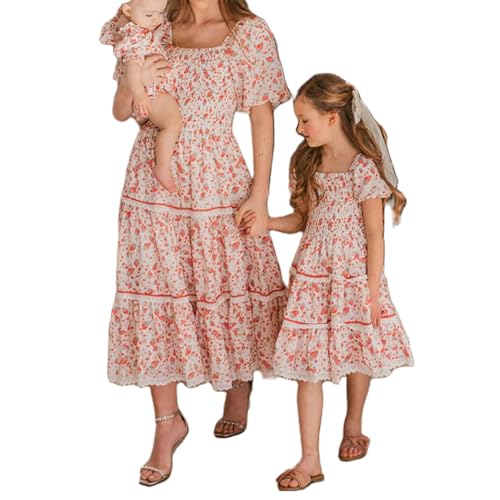 Mommy and Me Dresses Family Matching Outfits Floral Printed Rompers Summer Casual A-Line Vacation Beach Maxi Dresses