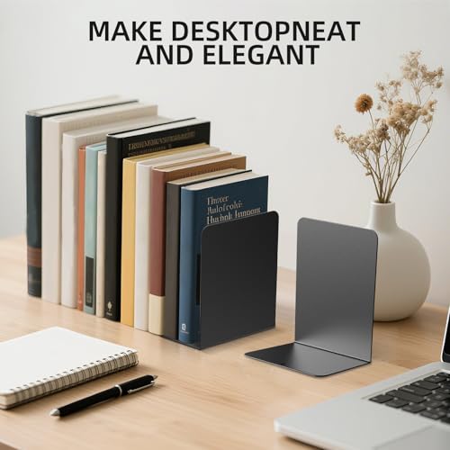 pindda Book Ends, 2 Pieces Metal Bookend for Shelves, Bookends for Heavy Books, Book Holders for Shelves, Desk Organizers, Book Dividers for Office, School, Bookstore, Home - Thumbnail 4