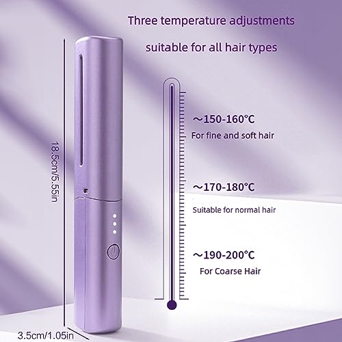 Rechargeable Mini Hair Straightener,Cordless Hair Straightener Brush, Portable Straightening Brush with Negative Ion,Hot Comb Hair Straightener for Women, Lightweight & Mini for Travel (Purple) - Thumbnail 5
