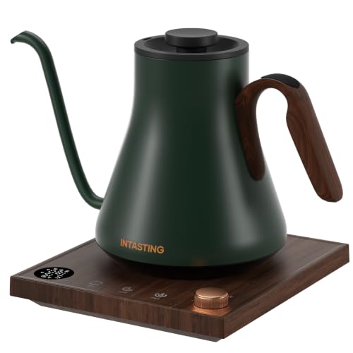 Image of INTASTING Gooseneck Electric Kettle with 1℉ Temperature Control, 0.9 Liter | Fast Heating, Stainless Steel Interior, for Pour Over Coffee, Tea & Boiling Water, Keep Warm, Auto Shut-Off, Hunter Green