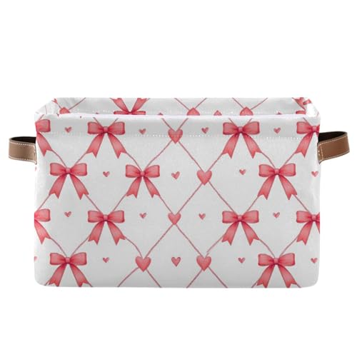 Image of Aslsiy Storage Basket Watercolor Pink Bows Hearts Nursery Bins Baby Box Canvas Clothes Shelf Basket Laundry Hamper 1 Pcs