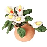 Garten Künstliche Grüne Grüne Calla Miniaturanlagen Modell Doll Häuser Pflanzzubehör Realistische Spielset 1:12 Keramik Topf Puppenhäuser Dekorationen