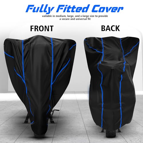 Image of Water Resistant Bike Cover Dustproof UV Protection Bike Body Cover for Yamaha FZ S FI All-Weather Protection with Blue Piping - (Black)