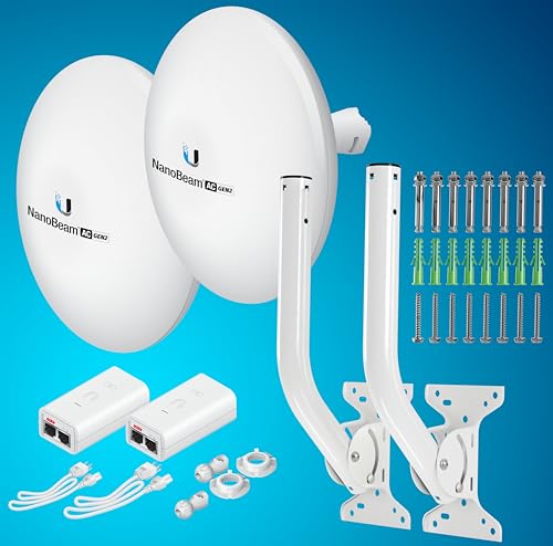 Image of Wireless Bridge NBE-5AC-GEN2 PRE-CONFIGURED Bundle of 2 Ubiquiti NanoBeam 5AC GEN2 with Two J-Poles - Outdoor Point-to-Point Wi-Fi Bridge, Plug and Play, 450+ Mbps Speed, 15+ km Range