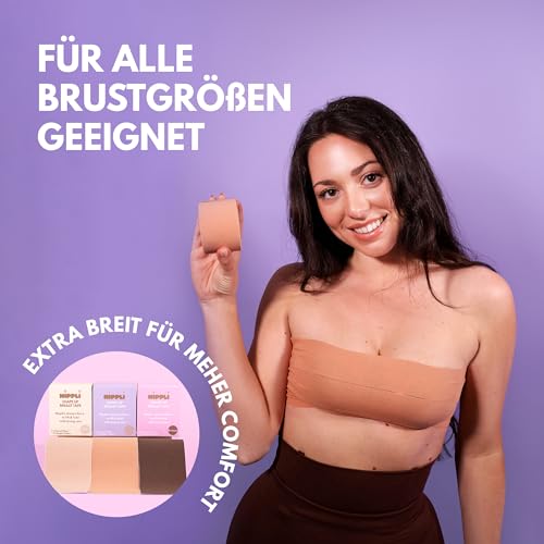 Nippli Shape Up Breast Tape (Nude) – NippelCover 7,5cm x 5m, inkl. 10 Nipplepads – Brust Tape – für den perfekten Halt ohne BH – Feuchtigkeitsbeständig & extra Breit